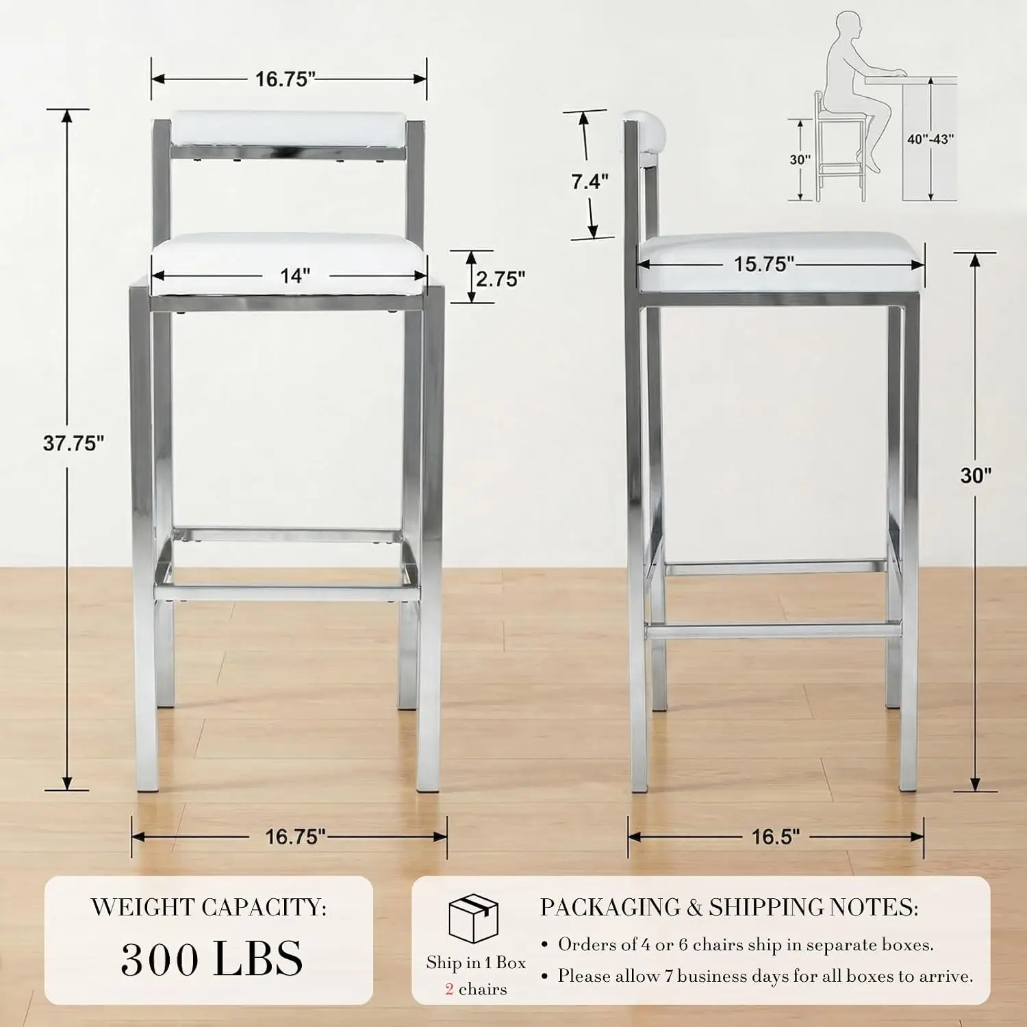 Bar Stools Set of 2, 30 Inch Modern Counter Height Bar Stools with Back, Industrial Barstools Faux Leather Upholstered, Custom view 2