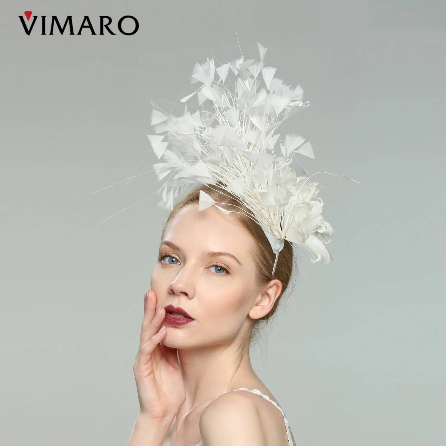 VIMARO-Fascinadores de Pena Marfim para Mulheres, Tiaras Elegantes, Chapéus Fascinator, Casamento, Igreja, Chapéu Derby