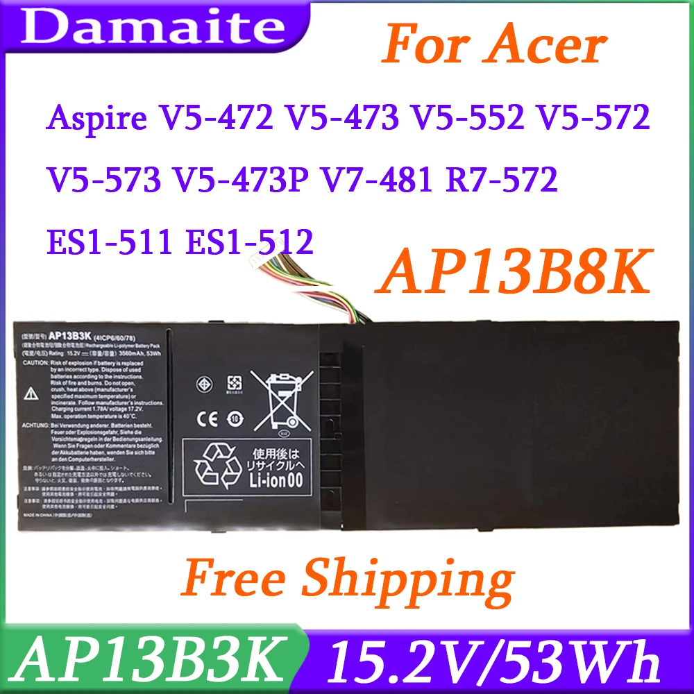 AP13B3K Laptop Battery for Acer Aspire M5-583 M5-583P M5-583P-5859 M5-583P-6423 R7-572 ES1-511 ES1-512 V5-473P V5-552G V5-573G A