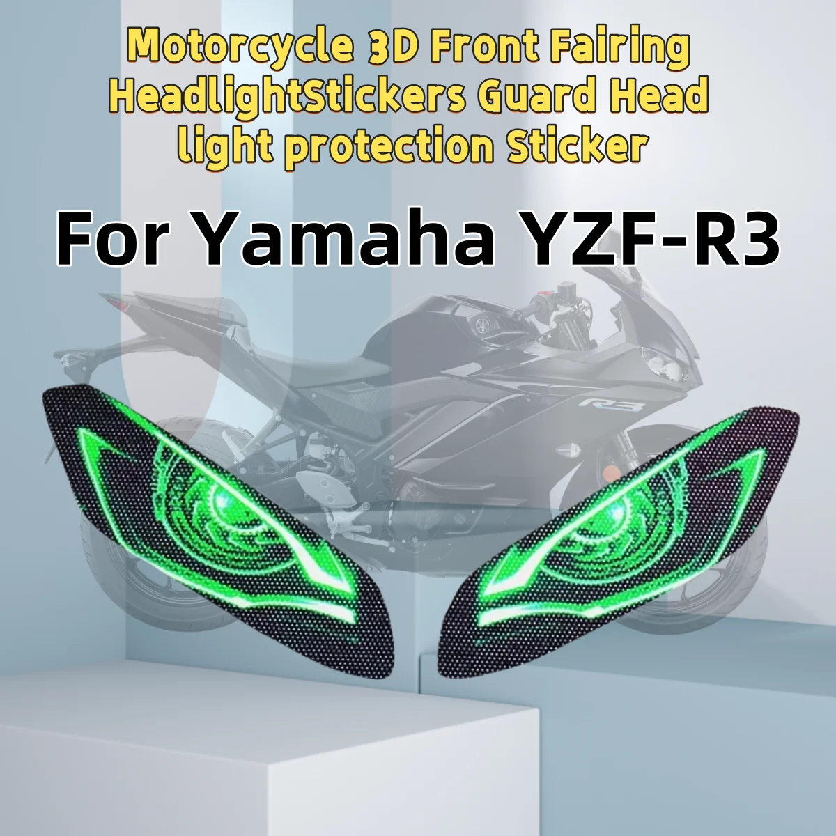 

For Yamaha YZF-R3 yzfr3 2019-2023 2022 protective sticker motorcycle 3D front fairing headlamp sticker protection headlamp