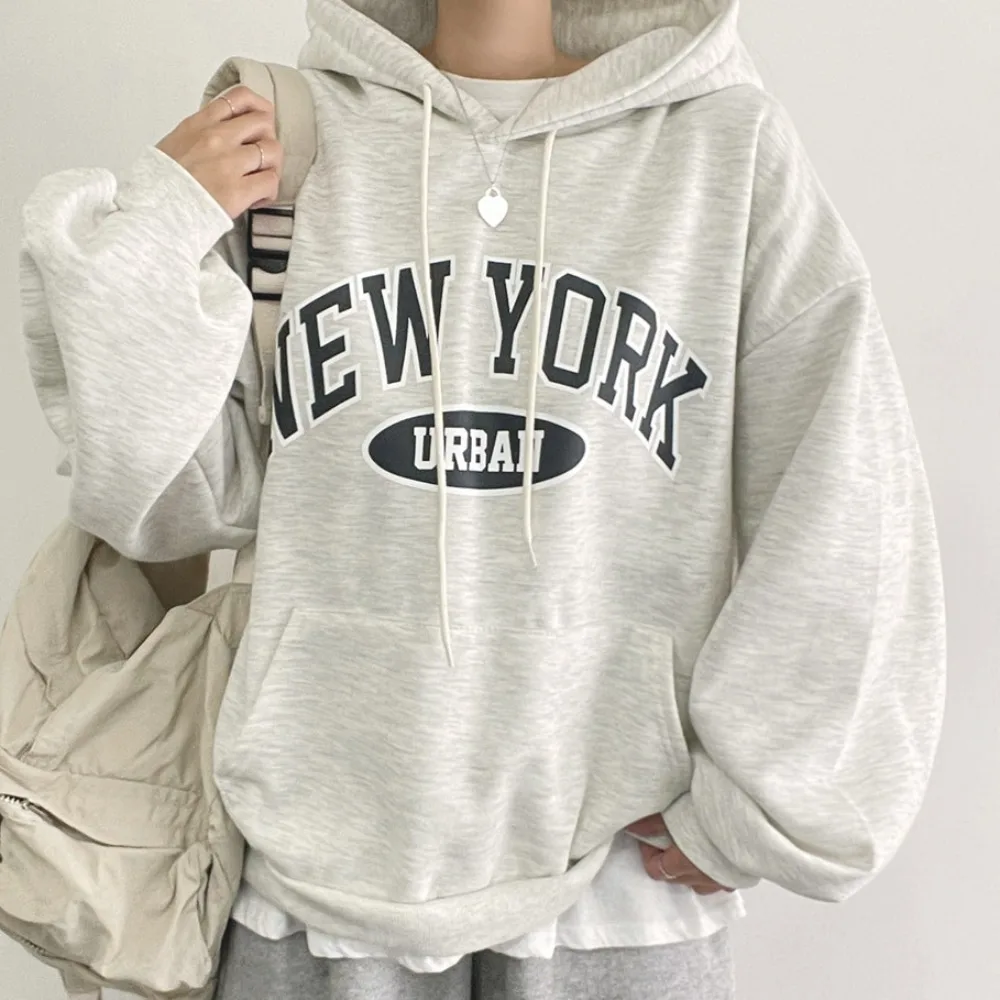 Felpa con cappuccio foderata Fce autunno inverno chic da donna lunga Sve Design vintage Sensation Lettering Casual Comodo streetwear