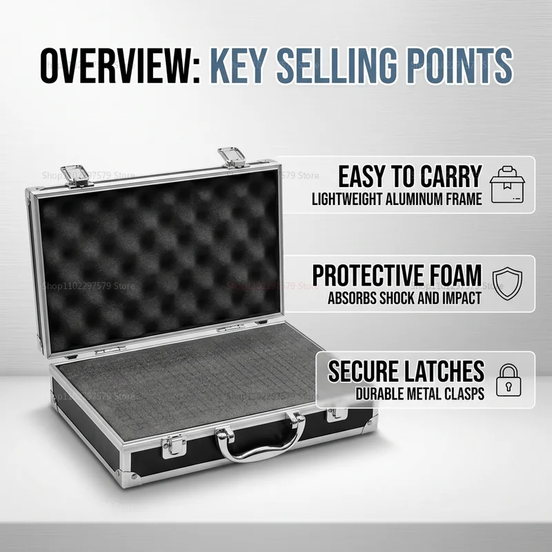 Aluminum Portable Tool Box Storage Case with Sponge Lining Impact Resistant Handheld Toolbox for Garage Workshop Home Tools