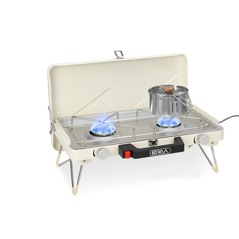 

Portable Folding Double Head Stove, Outdoor Camping, BBQ, Picnic, Barbecue, Hiking, Stainless Steel Gas Stove, Cooking Utensils