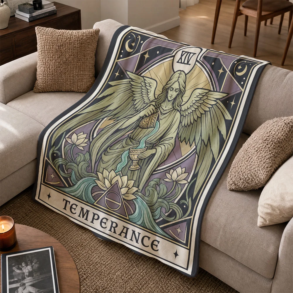 Boho Tarot Blanket Throw Spiritual Temperance Astrology Goddess Boho Home Decor Mystical Celestial Throw for Sofa Couch Accent