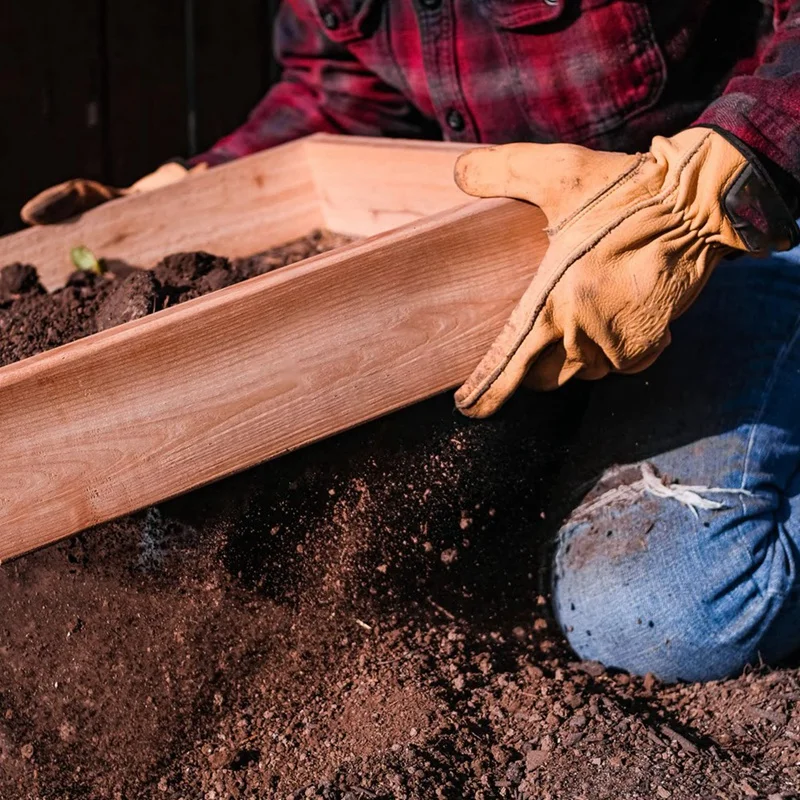 1-teiliges Rohlote-Zeder-Gartensieb aus Holz und Metall, handgehalten für Kompost, Schmutz und Topfboden, raues, säuerliches, nachhaltiges Zeder