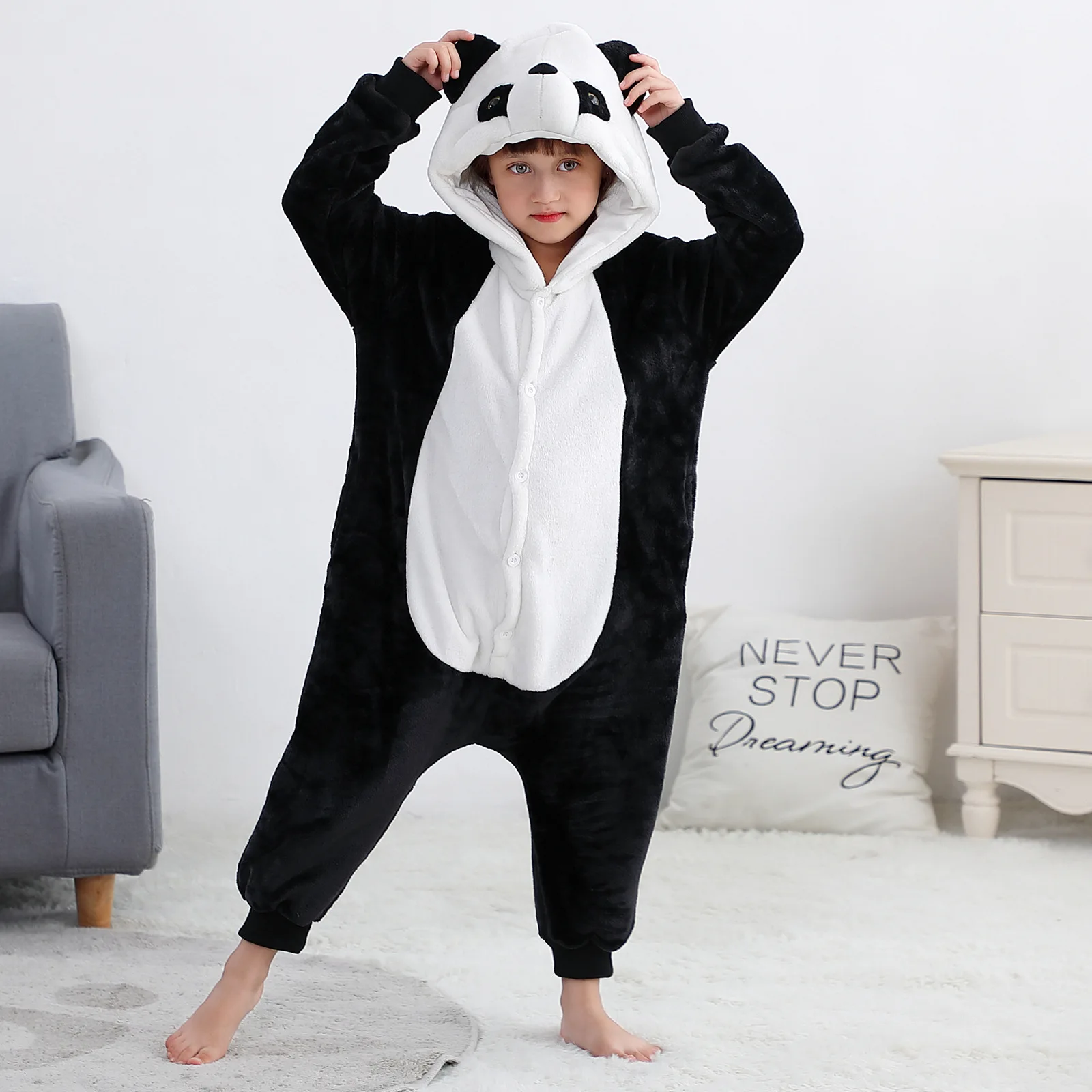 Kigurumi Children for Girls Boys Winter Flannel Anime Panda Kids Boys Girls Pijamas Baby Pajamas Sleepwear Halloween Onesies