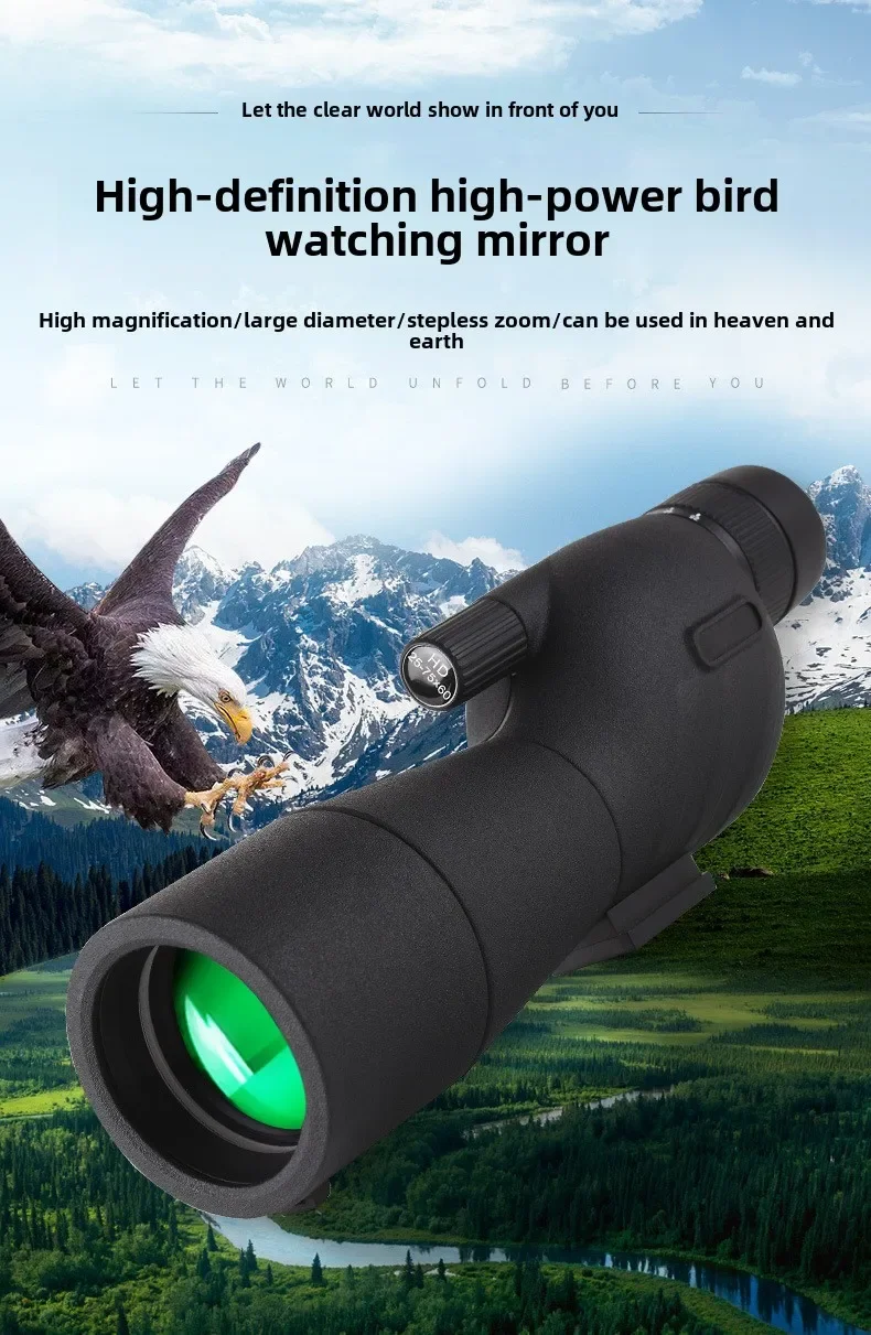 25-75X60 High Definition Zoom Monocular Mountain Climbing Camping Hiking Large Diameter High Definition Birdwatching Mirror