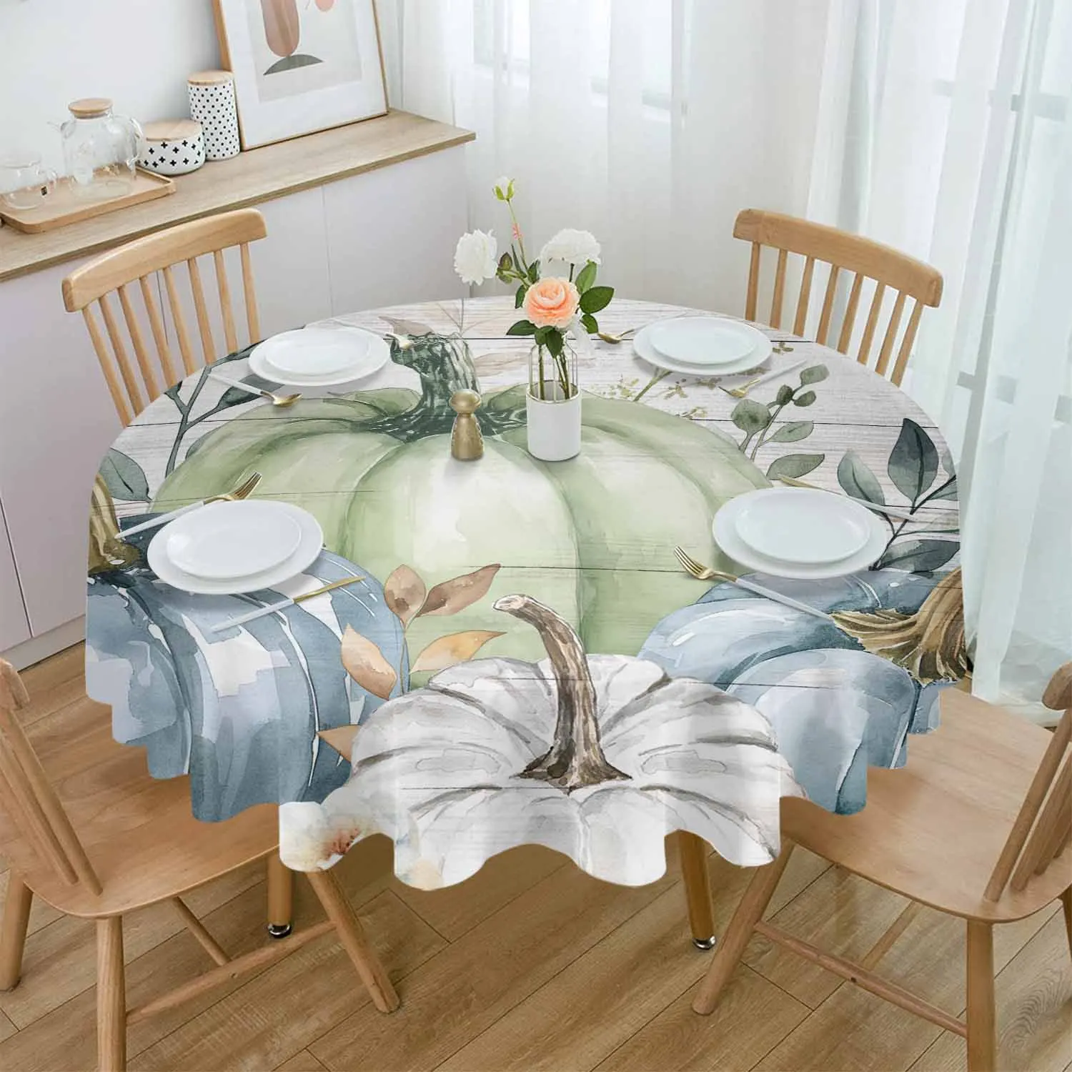 Thanksgiving Autumn Leaves Waterproof Tablecloth Tea Table Decoration Round Table Cover For Kitchen Wedding Home