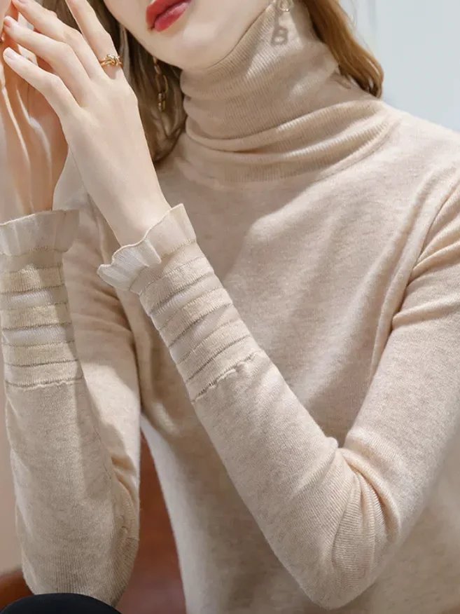 

Outlet Store Women's Knitted Wool Sweater Long Sve f High Collar Faionable Inner Wear Design Thin Casual Sle Soft Wool