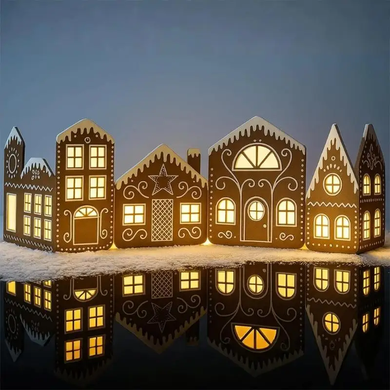 G6KF – maison gâteau noël construite à main, tenues en carton avec lumières, décor village gâteau en