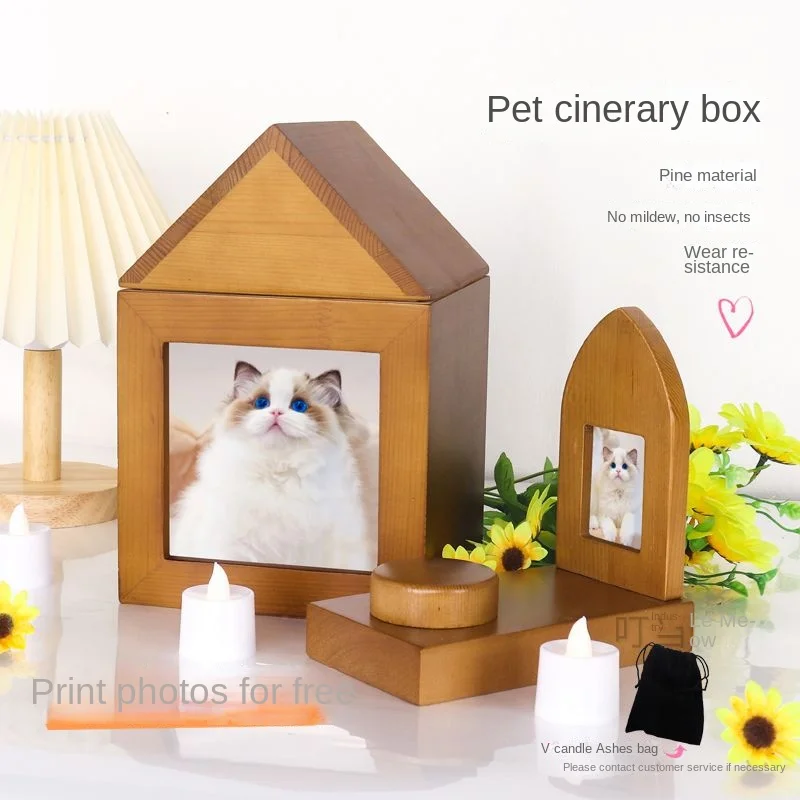 

Pet Cinerary Casket Solid Wood Cat Dog Body Coffin Pet Insect-Proof Wooden Commemorative Table Photo Frame