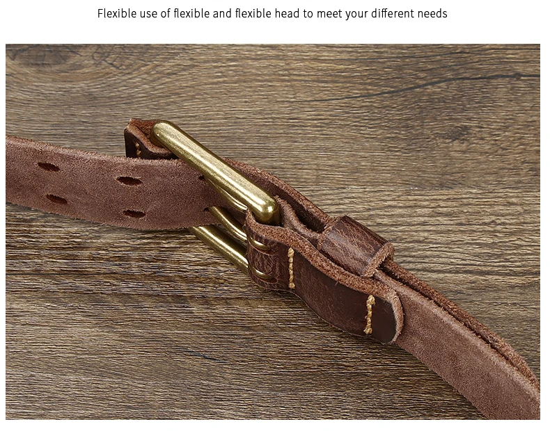 Belt For Men Leather Work Heavy Duty Double Buckles Dlawed Genuine Leather 3.8cm Male Copper Buckle Retro Brown Men's Belt