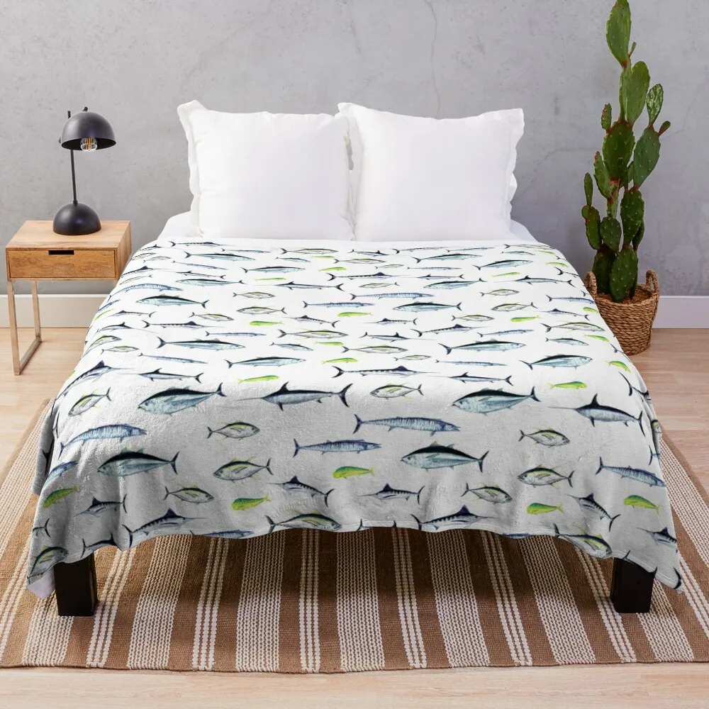 The Fish Jam - Predators of the Atlantic Ocean, wahoo, tuna, marlin, mahi-mahi, swordfish Throw Blanket Warm Blankets