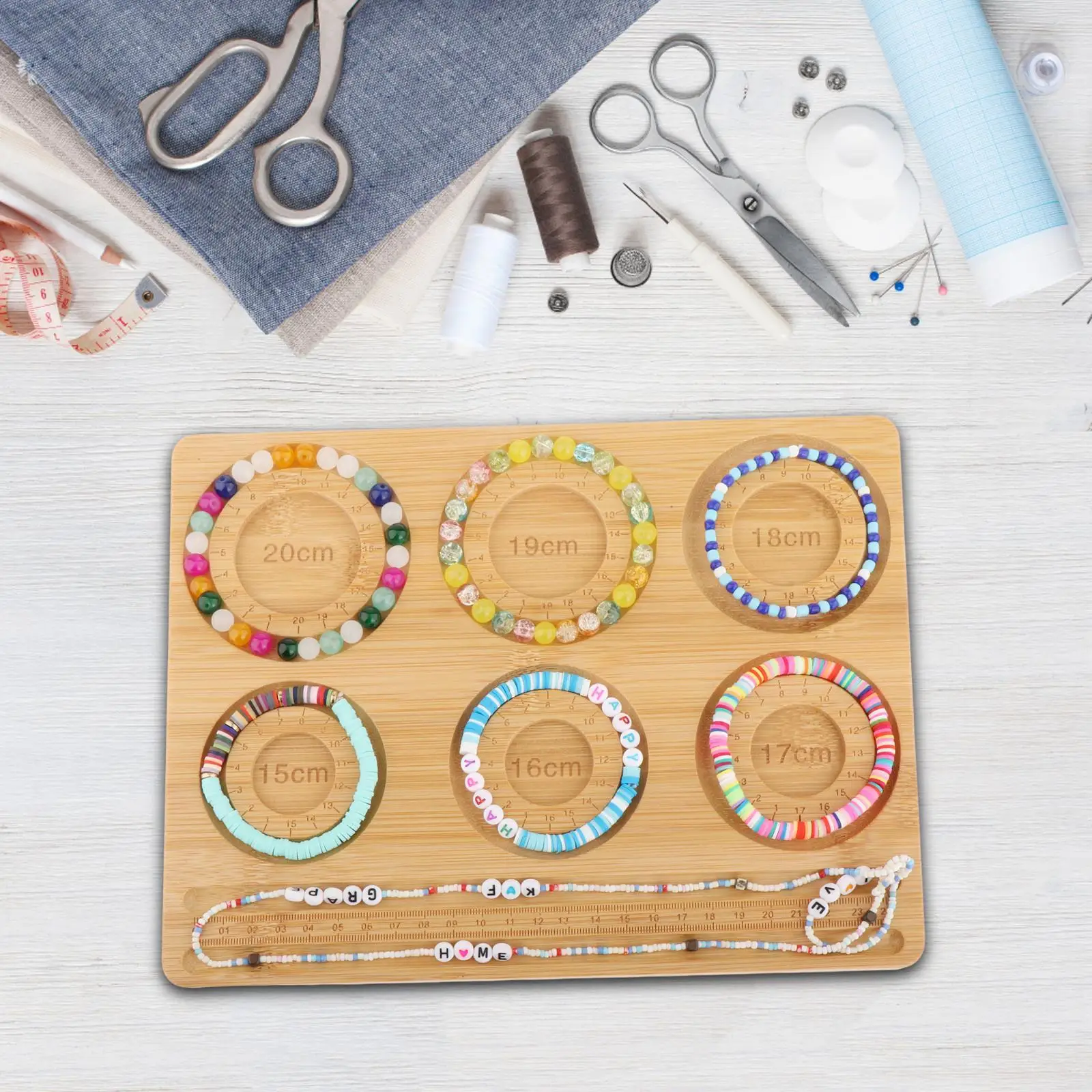 Beading Board Storage Container Accessories DIY Bamboo Bead Board for Jewelry Making for Bead Bracelet Earring Display Storage