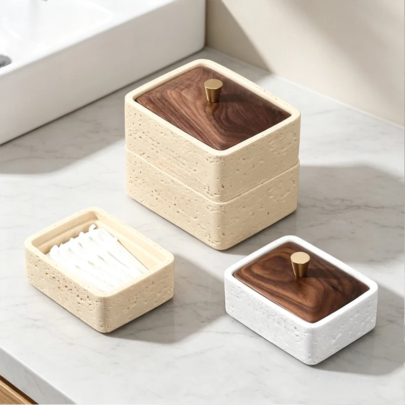 Wabi-sabi Wind Tunnel stone toothpick box High appearance level cotton swab floss storage box High-end creative cotton swab box