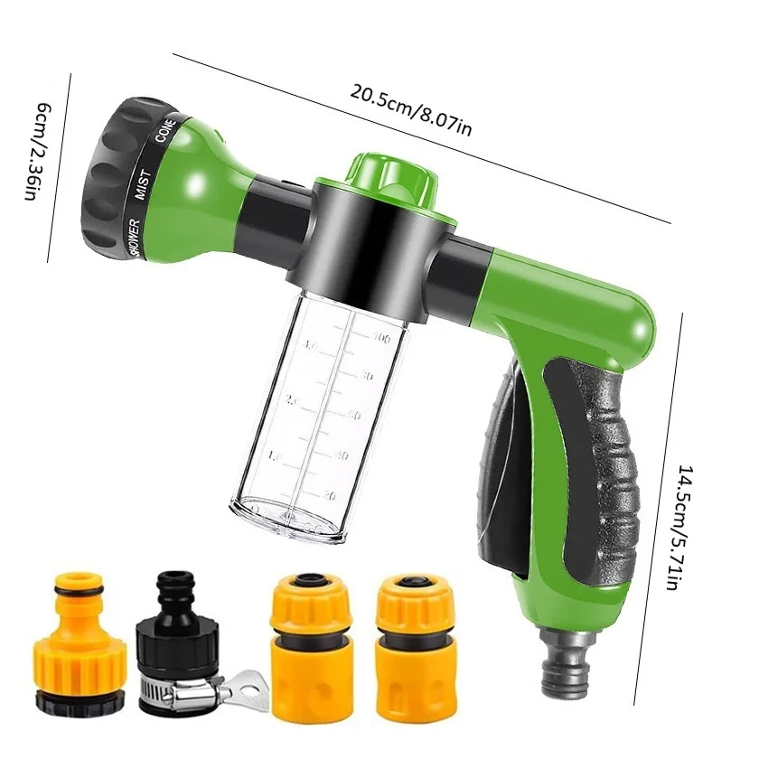 Tragbare Hochdruck-Autoreinigungsschaumkanone, Autowasch-Wasserkanone, Haustierdusche, Gartenschlauch-Sprüher mit Spenderflasche – Detail 13