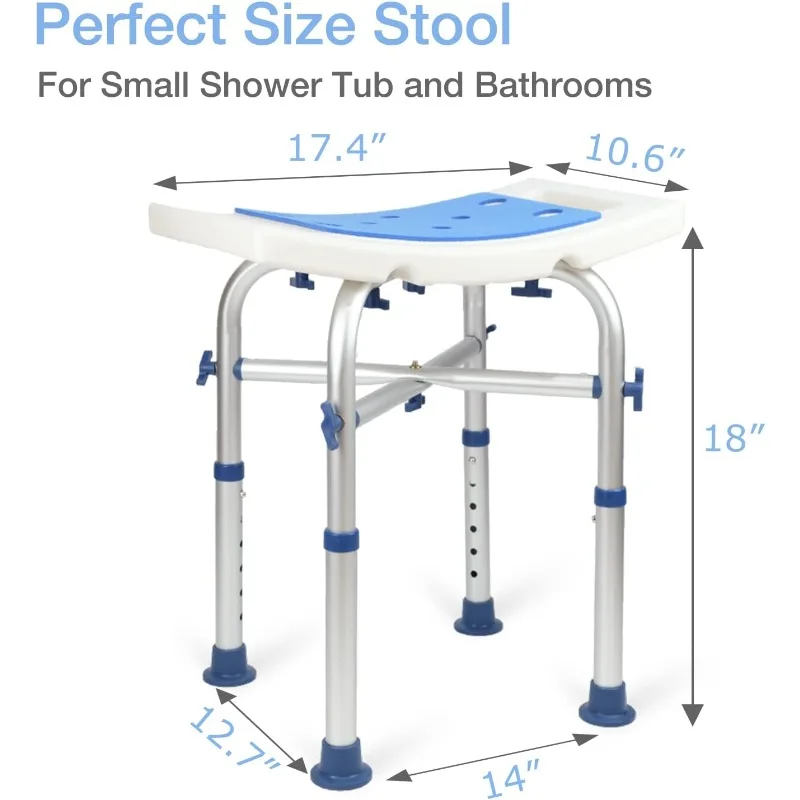 Shower Stool Heavy Duty 500Lbs, Tool-Free Assembly, Anti-Slip, Sturdy Height Adjustable Bath Chair, Narrow Bathtub Shower Saet