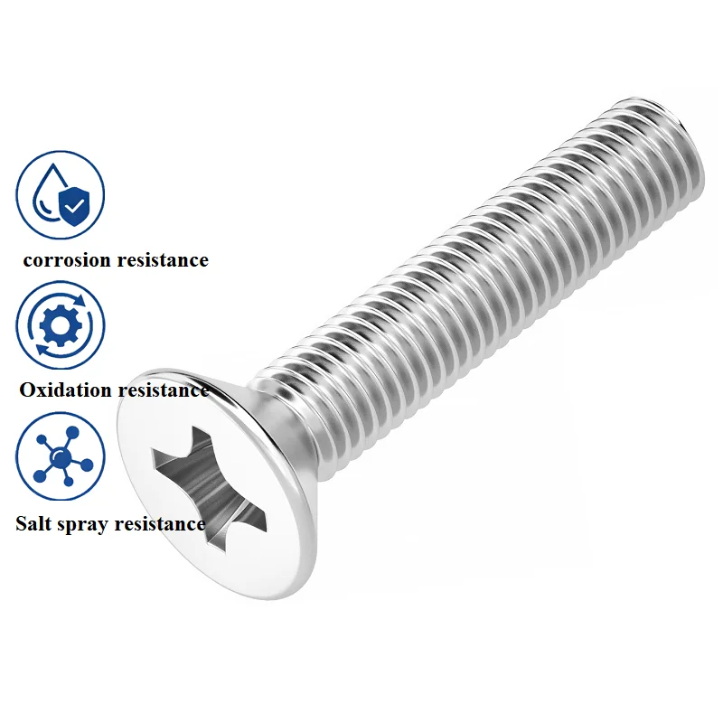 304 Stainless Steel Cross Flat Countersunk Head Screw 500h Passivation Salt Spray Cross Recessed Bolt M3 M4 M5 M6 M8