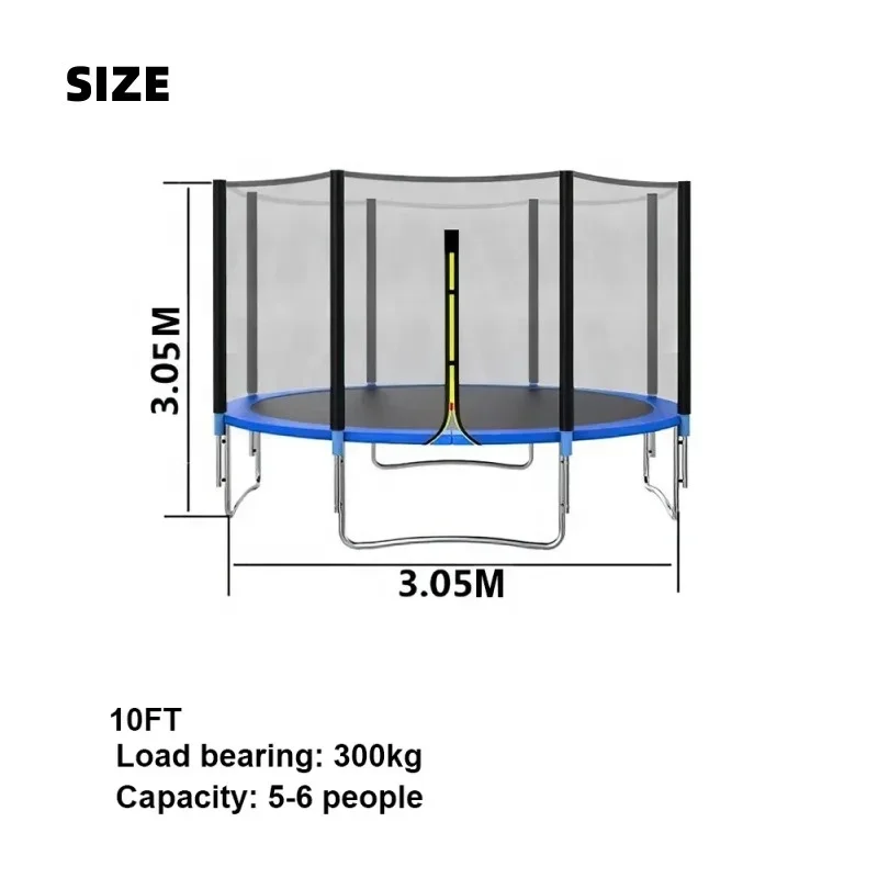 子供用保護ネット付きトランポリン、大型パーク、ラウンド、ブラック、高品質のカスタムロゴ、卸売、子供用アウトドア、6フィート、16フィート