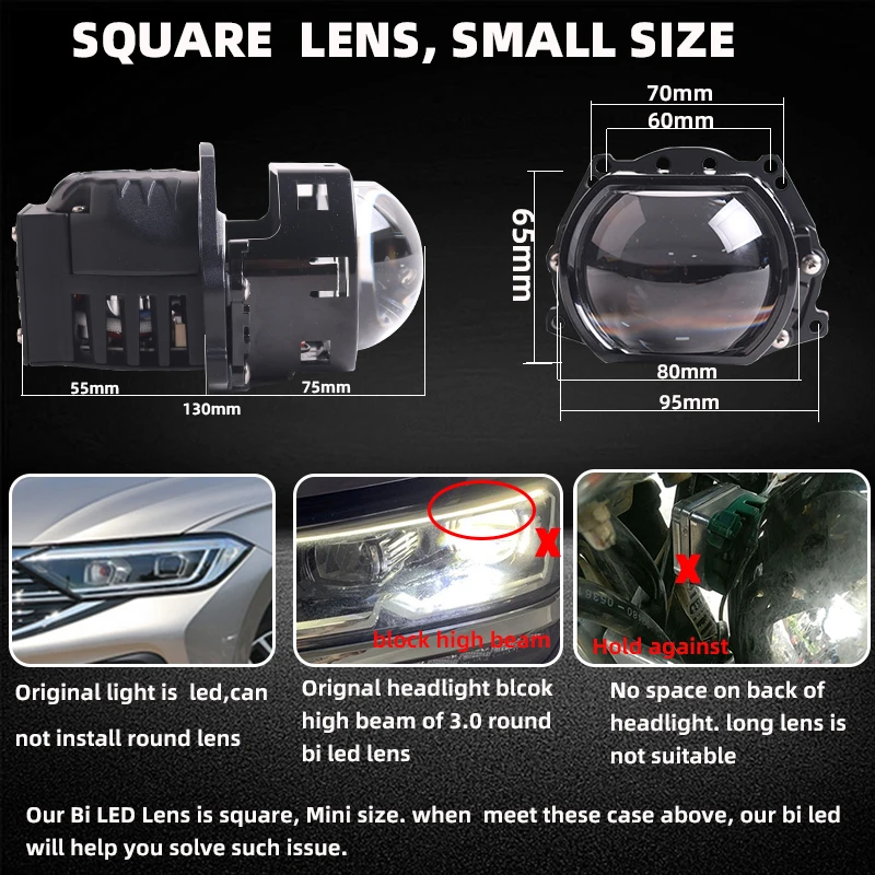 SANVI  3.0\'\' Matrix Bi LED Lense Car Headlight Driving Light For Hella 3R G5 Auto Projector Lens Upgrade 77W 16630Lux 5500k