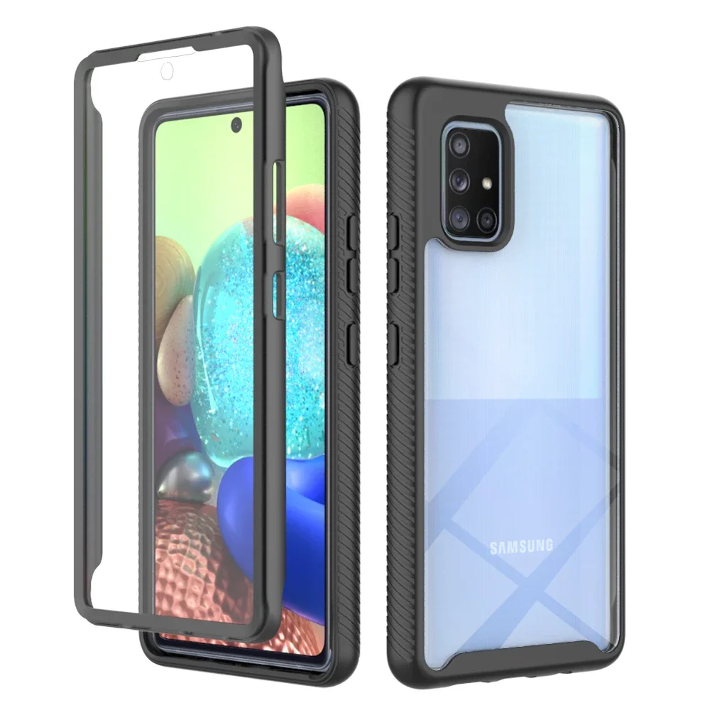 Heavy Duty Shockproof Case For Samsung Galaxy A51 A71 4G 5G Soft TPU Frame PET Front Screen Protector Clear Acrylic Back Cover