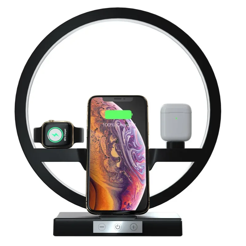 3 IN 1 QI Fast Wireless Charger Dock LED Table Desk Lamp for iPhone 11 Pro Max Apple Watch iWatch 1 2 3 4 Airpods Charger Holder