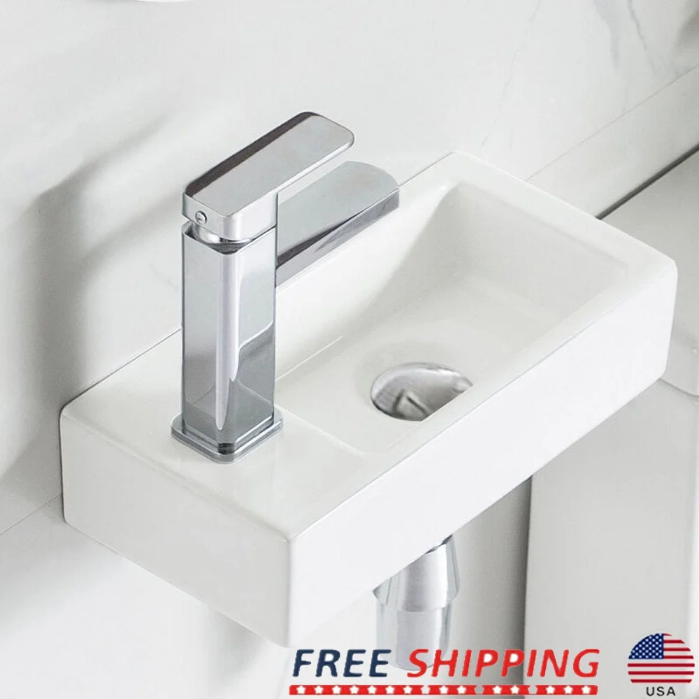 

Керамическая настенная раковина для ванной комнаты. Экономия места. Простота установки. Легко чистится. Устойчивость к царапинам. Использование в домашнем отеле.