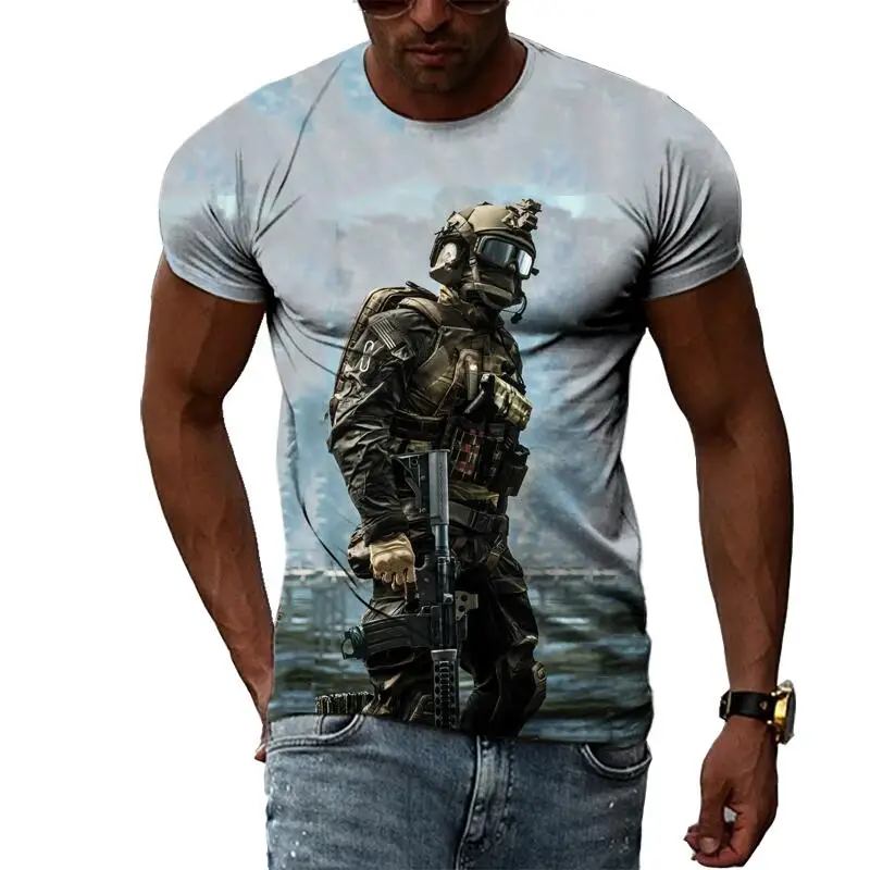 Camiseta de manga corta con cuello redondo para hombre, camisa informal con estampado 3D de las fuerzas especiales, estilo Hip Hop, Harajuku, moda de verano
