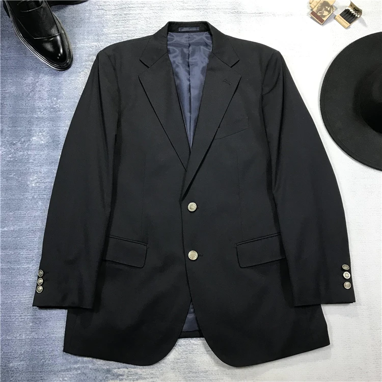 

New fashion men four seasons casual black single breasted retro ruffian handsome suit jacket 1-24 5993