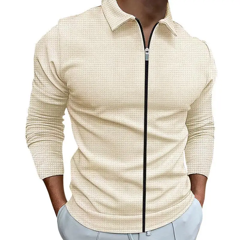 

2025 autumn New Men Casual pure color Waffle Solid Plaid Jackets Coats Men's Lapel Zipper cardigan slim Long-sleeve tops ﻿