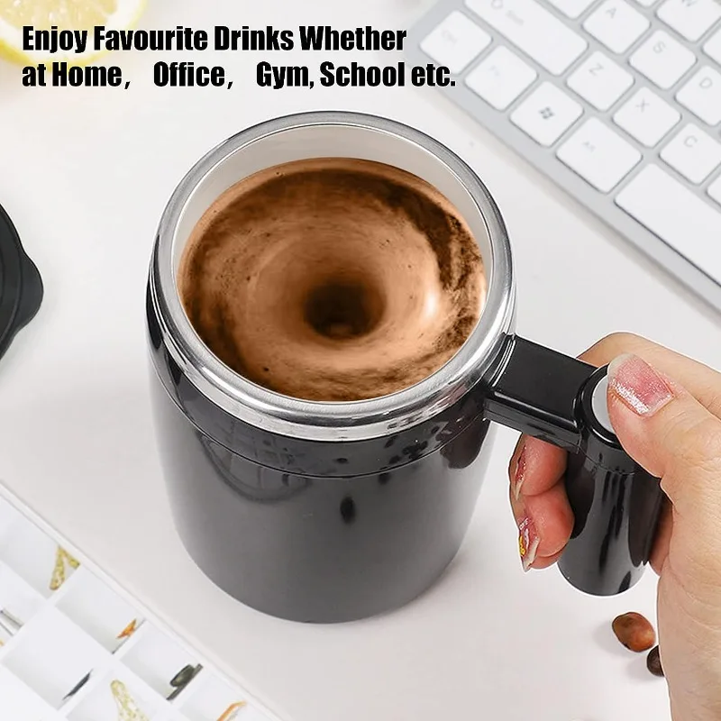 Self Stirring Mug 14oz Rechargeable Waterproof Auto Coffee Cup - Best Gift for Office/Kitchen/Travel - Black