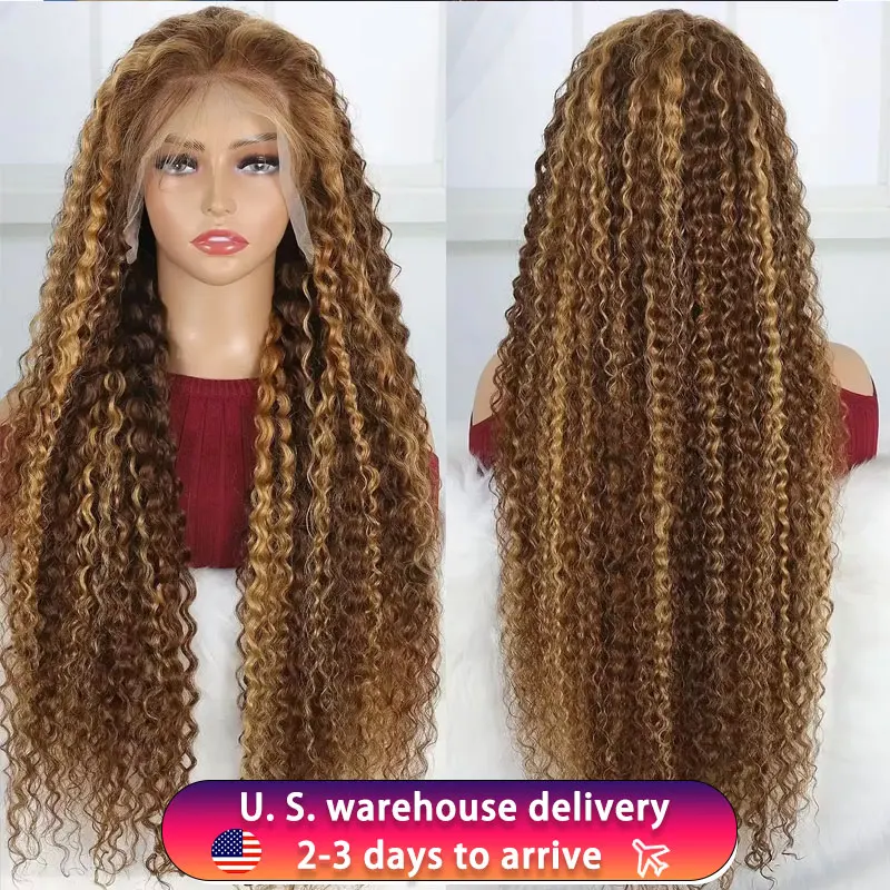 

40 Inch Highlight Wig Human Hair Deep Wave 13x6 HD Lace Front Human Hair Wig 220 Density 4/27 Ombre Brown Blonde Lace Front Wigs