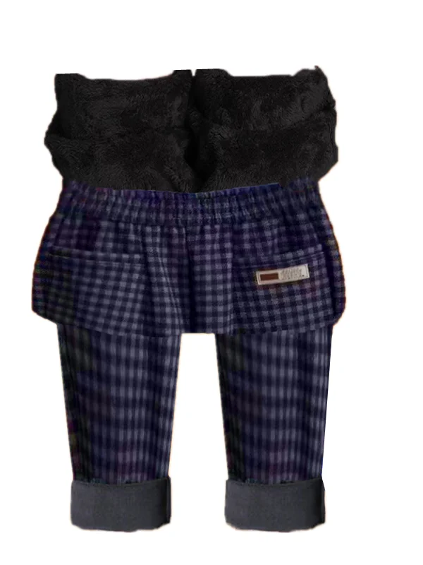 トレンディな格子柄ルーズハーランパンツ、裏地付き、カジュアルストレートレッグパンツ、スリムマムジーンズ、ハイウエスト、伸縮性ウエストバンド