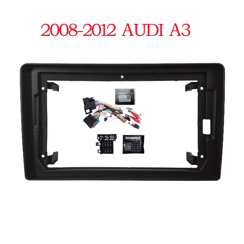 Panel Fascias de instalación de radio de coche, marco de Kit de moldura de tablero, Cable de alimentación de caja Canbus, 9 pulgadas, 2 Din, para Audi A3 2008-2012