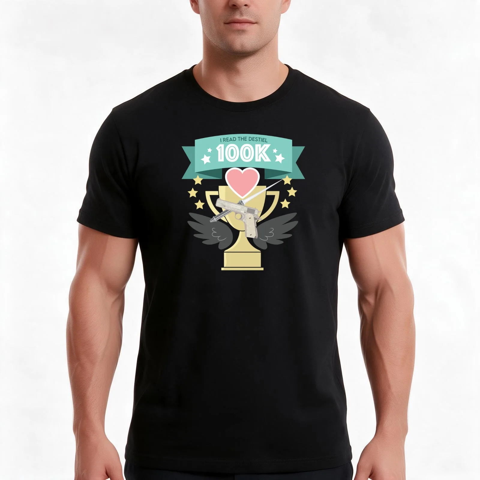 Destiel 100K Trophy T-Shirt, Summer Casual Cotton Tee, Oversized Streetwear Tops, Vintage Graphic Print, Loose Fit Short Sleeve