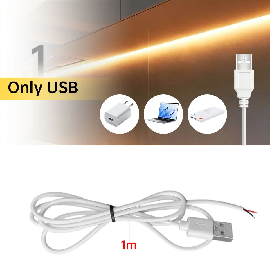 DC5V USB Dimmer Extension Cable 2 Pin Power Supply Wire ON/OFF Switch Touch Hand Sensor for LED Strip Light DIY