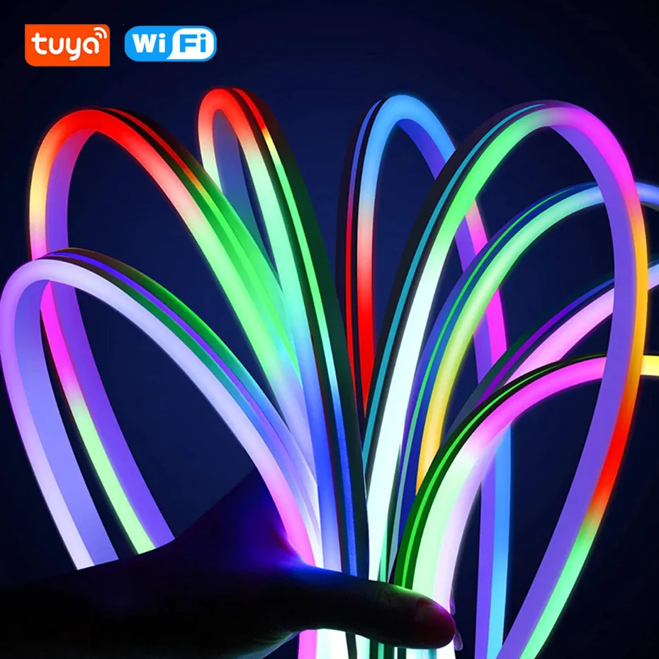 Bande lumineuse RGB IC LED néon, 10M 5M 12V, RGBIC arc-en-ciel, chasse, WiFi, 96 diodes/M, contrôle par application Bluetooth, pour décoration de