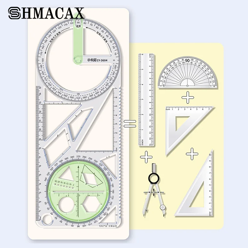 For School Multifunctional Primary School Activity Drawing Geometric Ruler Triangle Ruler Compass Protractor Set Measuring Tool