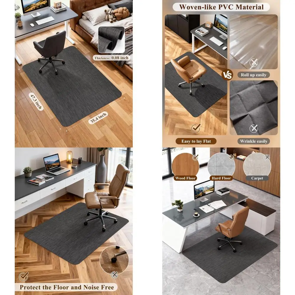 

Non-Slip Desk Chair Mat, 35.4 x 47.2, Heavy Duty PVC Floor Protector for Hardwood and Tile Floors, Black