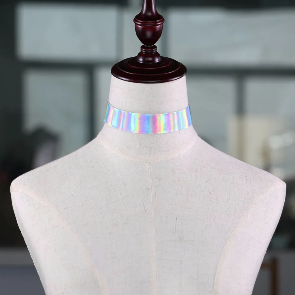 Trendige holografische Halsband-Halskette für Damen, 2020, neues PU-Leder, handgefertigt, Laser-Halskette, Regenbogen-Punk-Gothic-Halskette