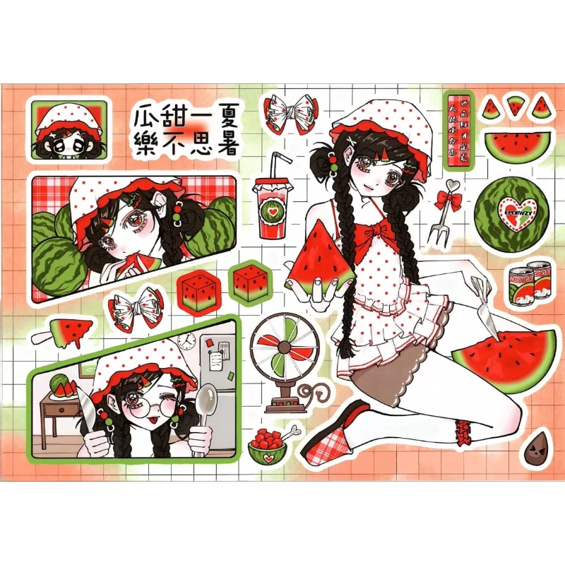 Fun Girl Stickers Watermelon Duck Game Series Cartoon Stickers Handbook Cute Material for Scrapbooking DIY Crafts