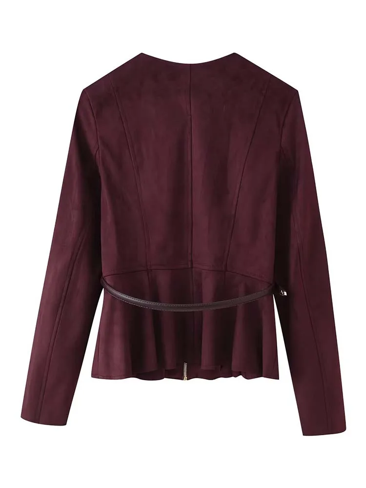 Femmes Vintage veste en daim 2025 automne nouvelle mode col rond à manches longues avec ceinture manteau femme haute rue à manches longues nouvelles vestes