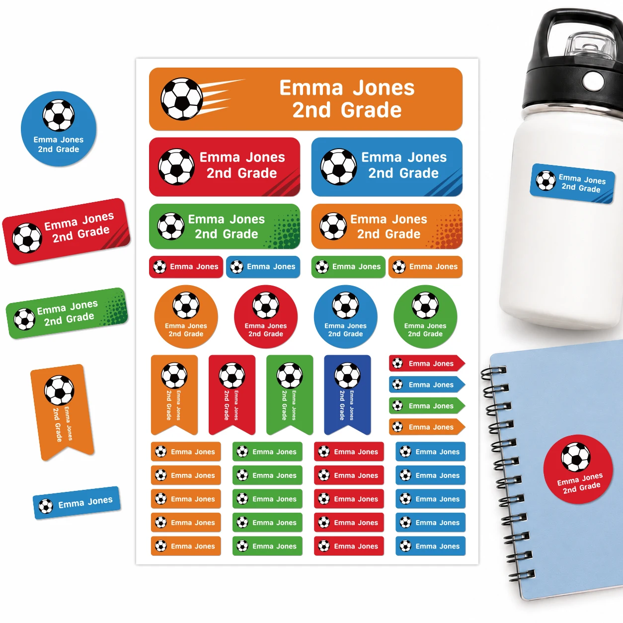 Custom Soccer Name Labels, Personalized School Stickers for Bottles, Lunch Boxes, Backpacks & Supplies