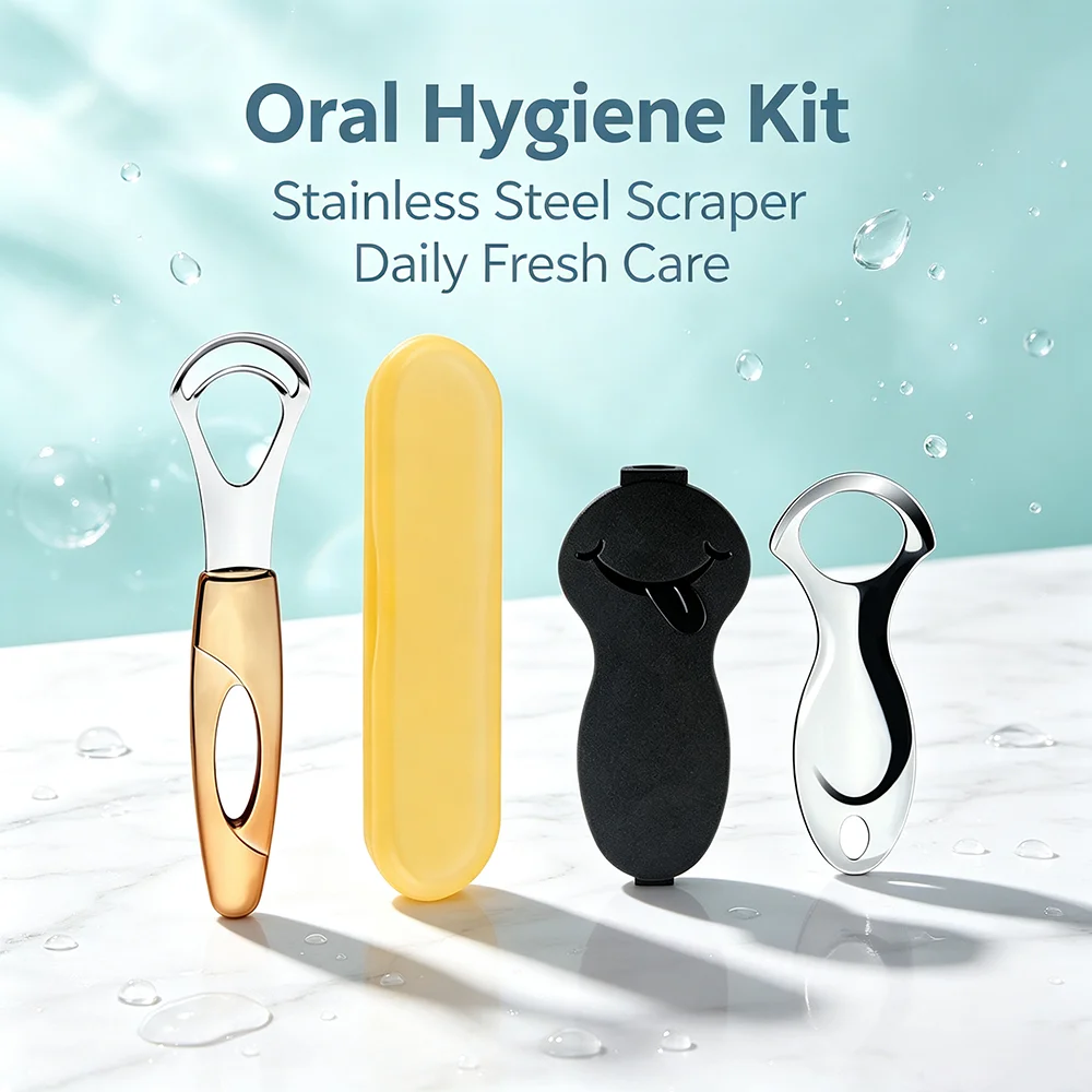 Stainless Steel Tongue Scraper, Light‑weight Tongue Cleaning Tool, Fit Curved Shape, Reusable Gadget for Adults Home Oral Care