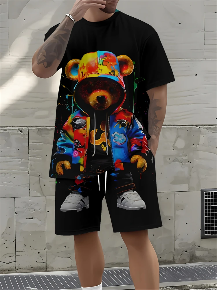 2025 Summer New Pattern Men's Suit High Street Shirt And Shorts Men's Large Size Comfortable Breathable Fashion Two-piece Suit