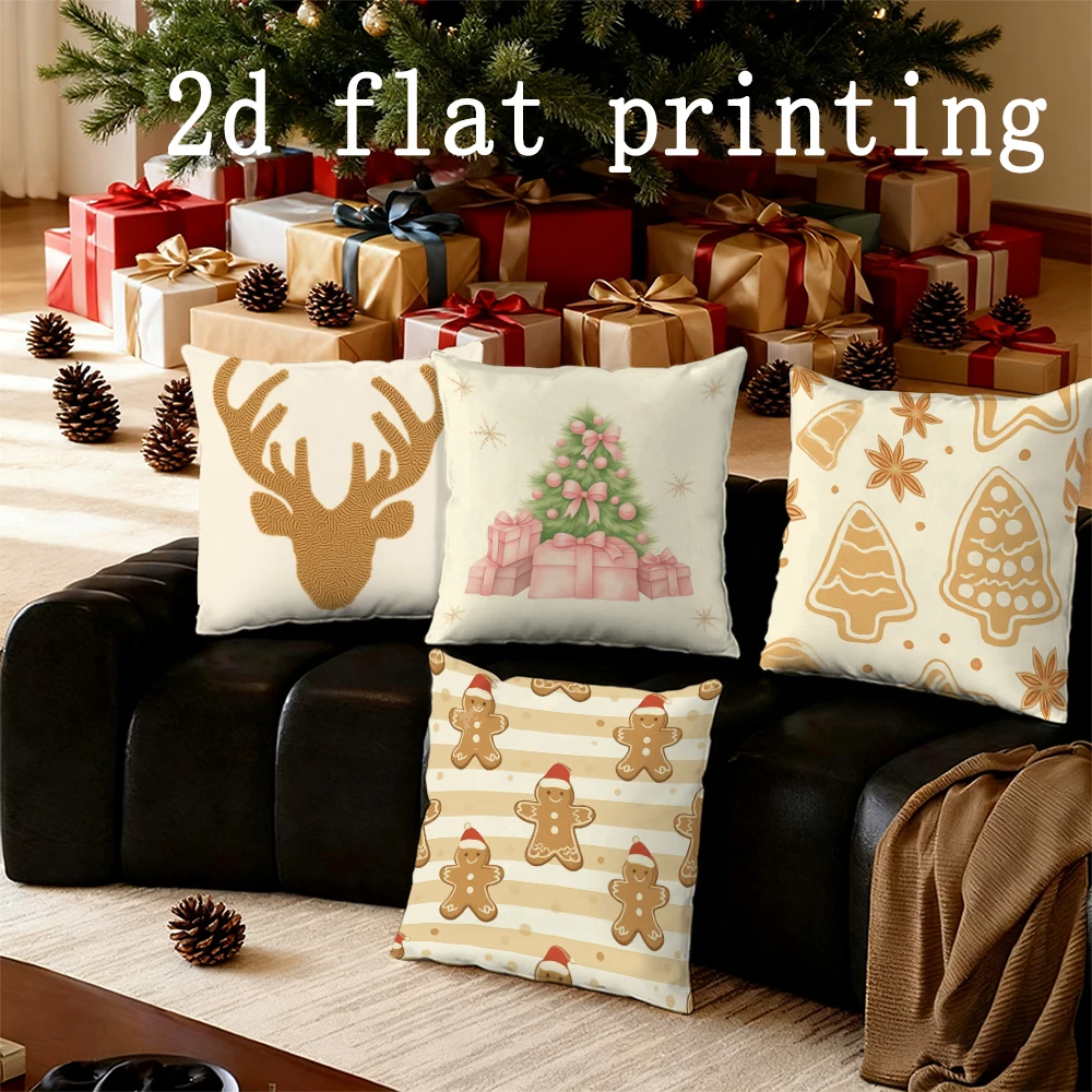 

Home Decor Christmas-themed Pillow Covers with Deer Gingerbread Pattern Cushion Cover Suitable for Sofa Bedroom Car Pillow Cover