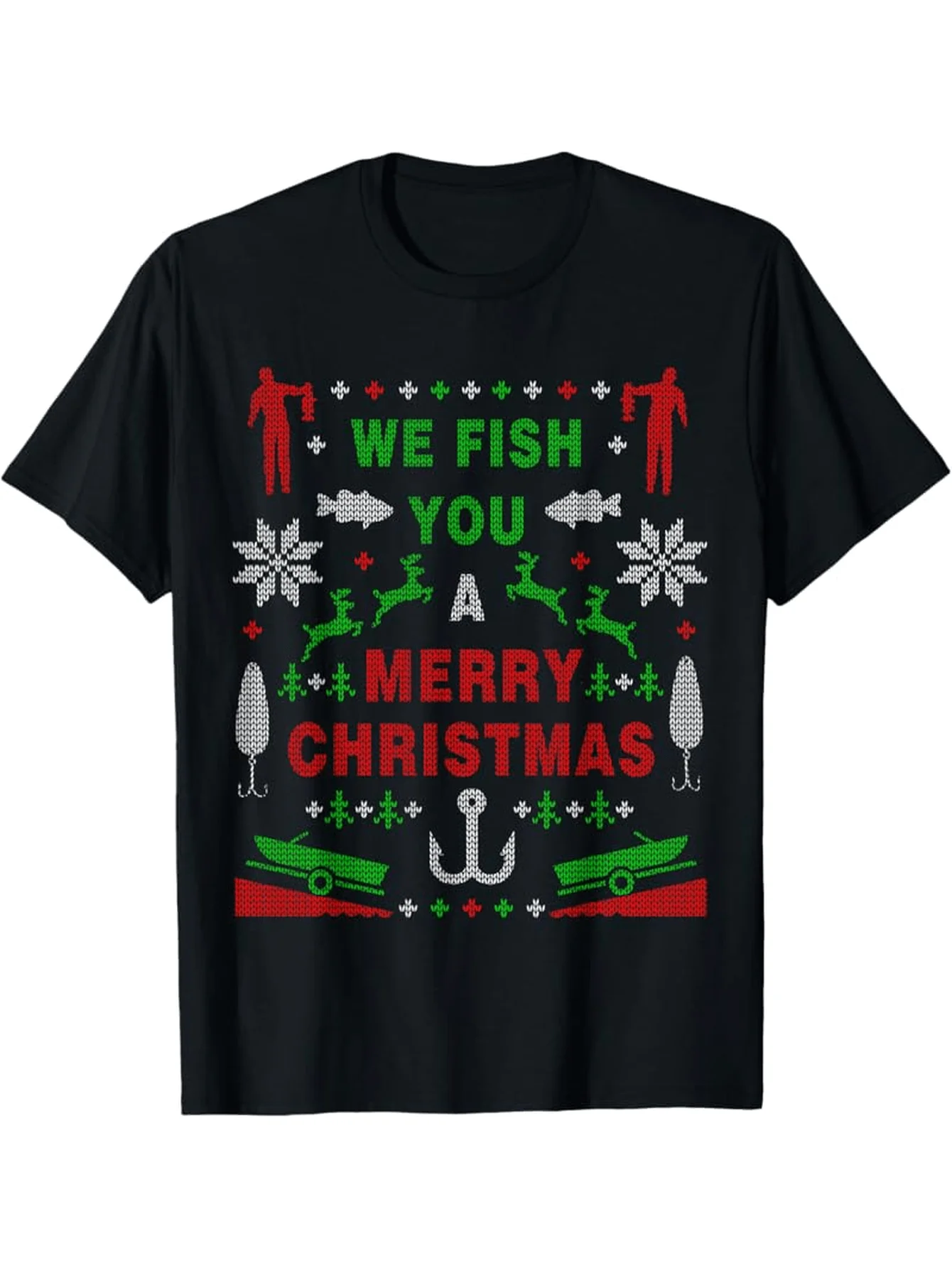 

Funny Fishing Christmas Ugly Sweater Party T-Shirt 100% Cotton O-Neck Short Sleeve Summer Casual Mens T-shirt Streetwear