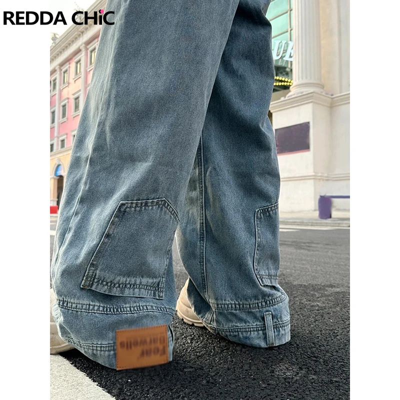 

ReddaChic Unisex Creative Upside Down Baggy Jeans High Waist Straight Wide Leg Pants Long Trousers Women Boyfriend Streetwear