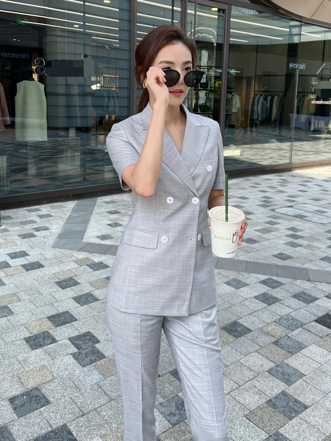 

Summer Casual Light ey Profional ort Sve Suit Set Women's Thin High-End Korean Faion Ele Godd Sle