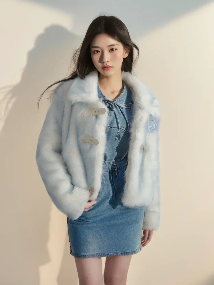 Sweet Fur Stitching Women's Faux Fur Coat 2023 Autumn and Winter Korean Style Fashion Plush Thick Warm Cotton-Padded Jackets